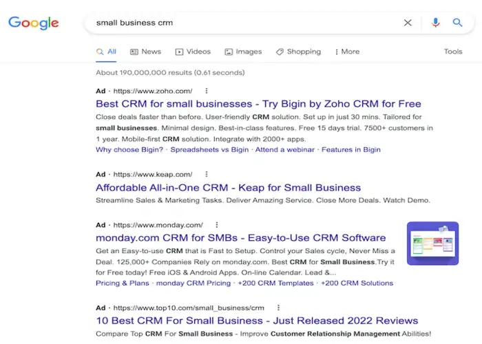 Google SERP results with only ads, we get with our SEO agency HofsMedia