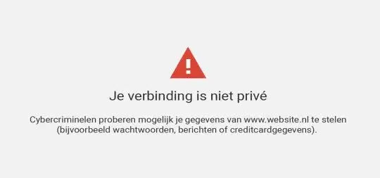 Melding van Google dat je website niet veilig is met HTTPS.